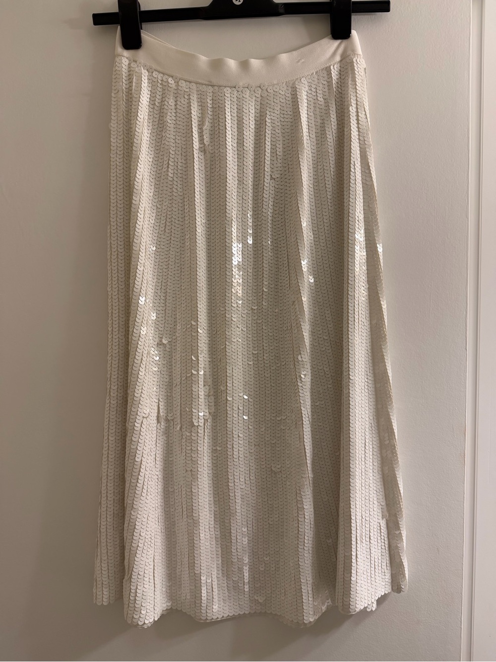 Zara Sequined White Pleated Midi Skirt